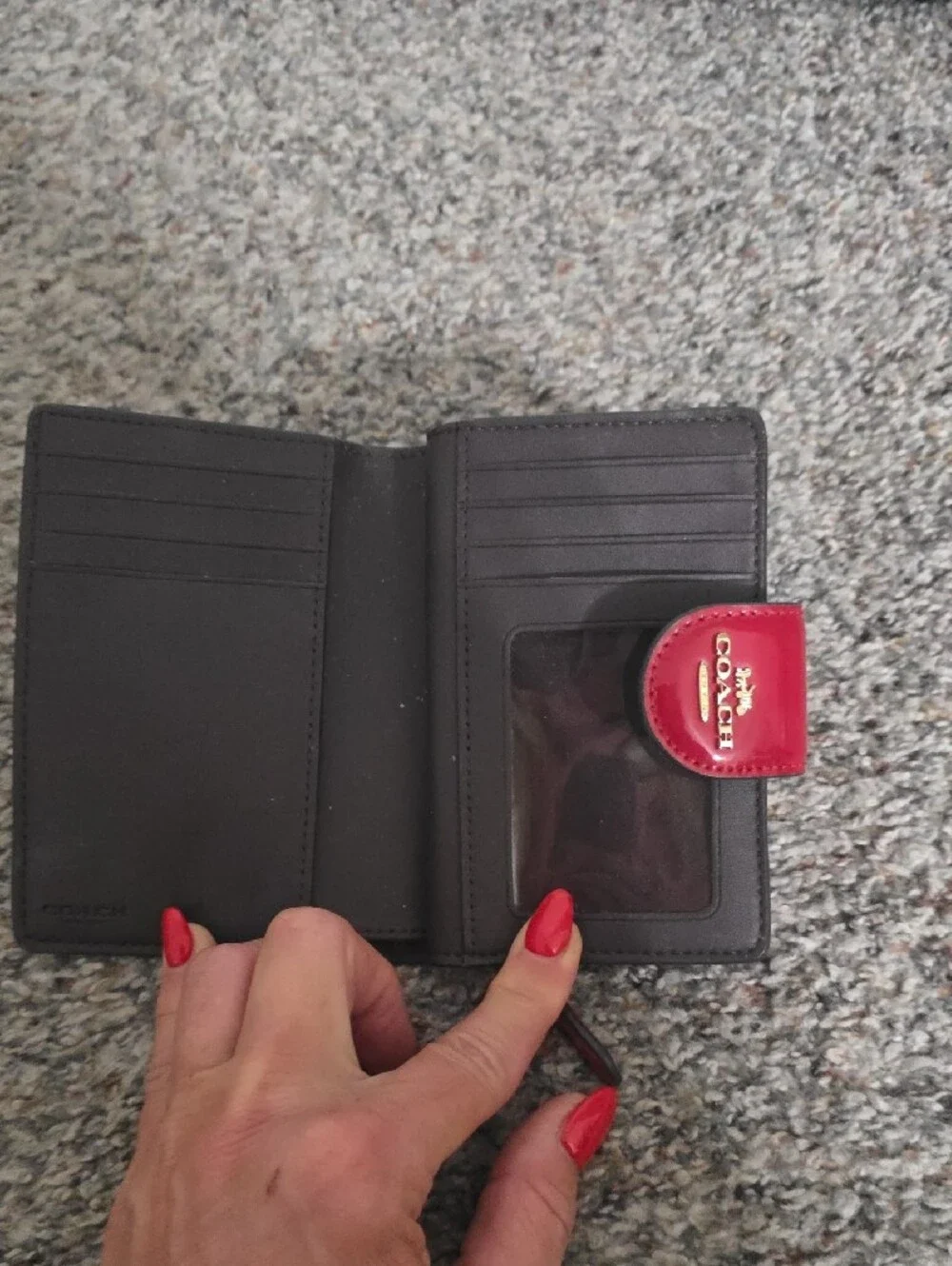 Coach Red Patent Signature Folding Wallet with Gold Logo